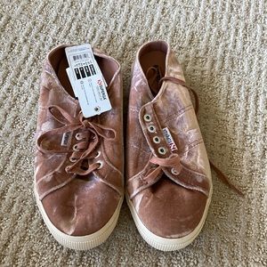 NWT Superga slip on blush velvet sneakers